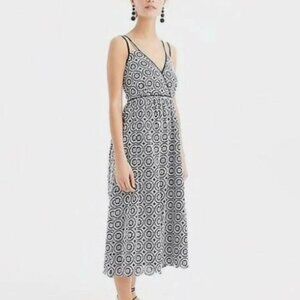 J. Crew Double Strap Midi Dress | 10 | Navy White Eyelet, Scallop, Wrap, Empire